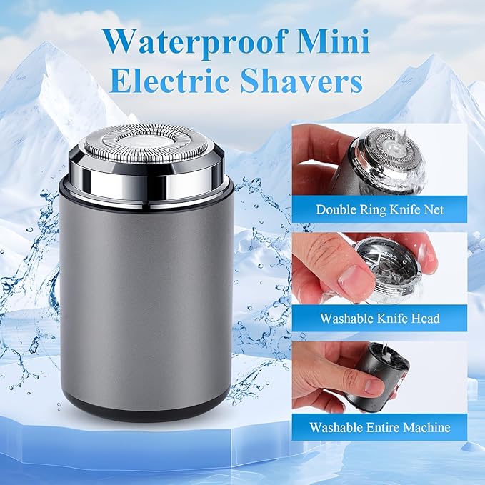 Mini Electric Shaver, Portable Mini Electric Shaver, Pocket Size MiniElectricShaver for Men, USB Rechargeable Waterproof ShaverElectric Beard Trimmer for Home, Car, Office, Business Trip (Gray)