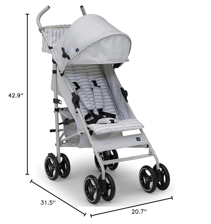 babyGap Classic Stroller - Lightweight Stroller with Recline, Compact Fold & Removable Parent Organizer - Made with Sustainable Materials, Grey Stripes