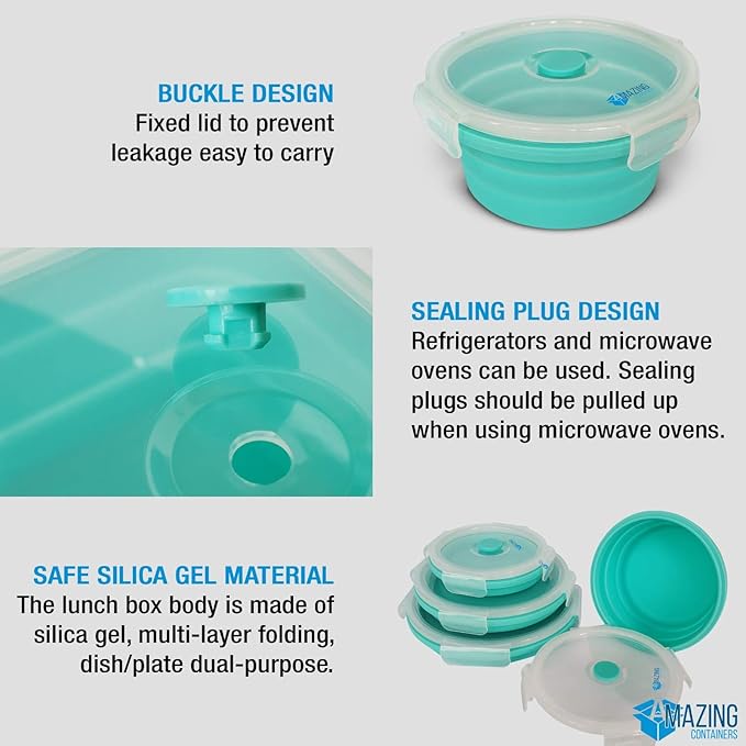 Collapsible Bowls for Camping, Set of 4 Silicone Food Storage Containers with Lids, Rv storage and organization, Rv Kitchen Accessories, BPA Free, Microwavable, Freezer, Dishwasher Safe