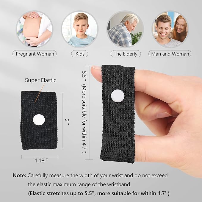 Cozyhealth Motion Sickness Wristband, Anti-Nausea Acupressure Wrist Band for Nausea Relief, Dizziness and Vomiting from Car Boat Flying Travel Sickness (Black, 2 Pairs)