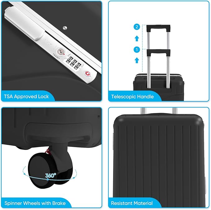 TABU 20" Ride-on Luggage with Seat For Kids & Adults，Carry On Hardshell Ride On Suitcase with 360° Lockable Spinner and TSA Lock, Black
