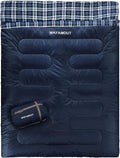 Double Sleeping Bag for Adults Machine Washable 2 Person Camping Sleeping Bag Queen Size Waterproof with Compression Sack for Cold Weather 3-4 Seasons