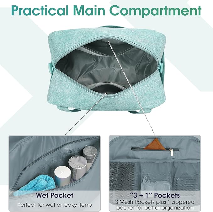 Narwey 18" Carry on Bag Underseat for Airplane with Wet Pocket Spirit Airlines Personal Item Bag Travel Duffel Bag Small Gym Bag Weekender Overnight for Women and Men (Mint Green)