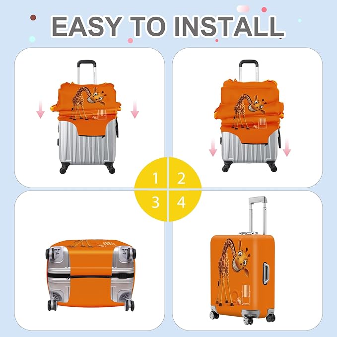 ANNA QUEEN Giraffe Fun Luggage Cover, Playful Giraffe Design with Beach Ball and Chair, Stretchable, Washable Travel Sleeve for 32-34 Inch Luggage