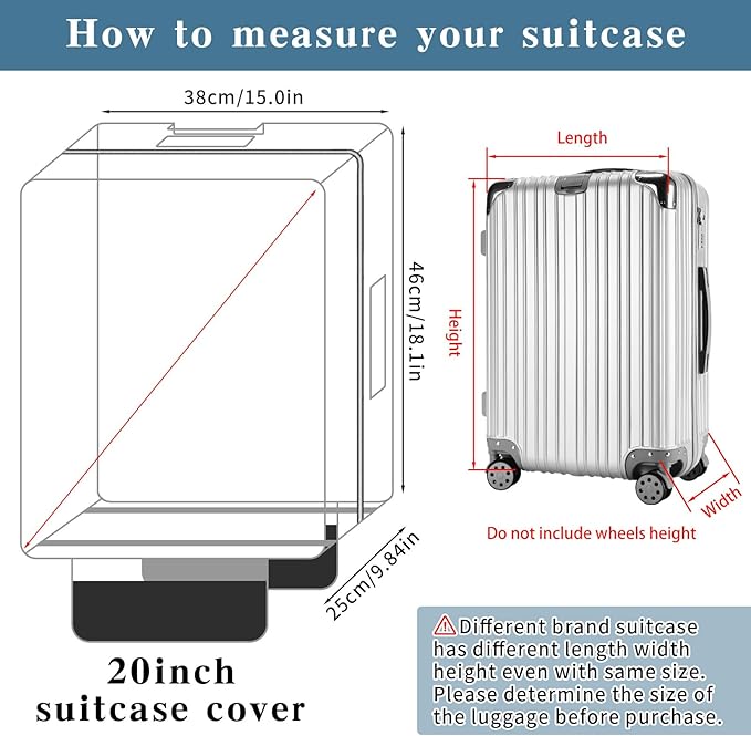 Yotako Upgraded Zippered Clear PVC Suitcase Cover, 20 Inch Luggage Covers for Suitcase Luggage Protector Suitcase Cover 20''