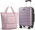 LIGHT FLIGHT Luggage Sets, Carry On Luggage 22x14x9 Airline Approved, Carry On Travel Bag Suitcases with Wheels, Expandable Hardside Lightweight Rolling with TSA Lock 2-Piece Set (DB/20),Rose Purple