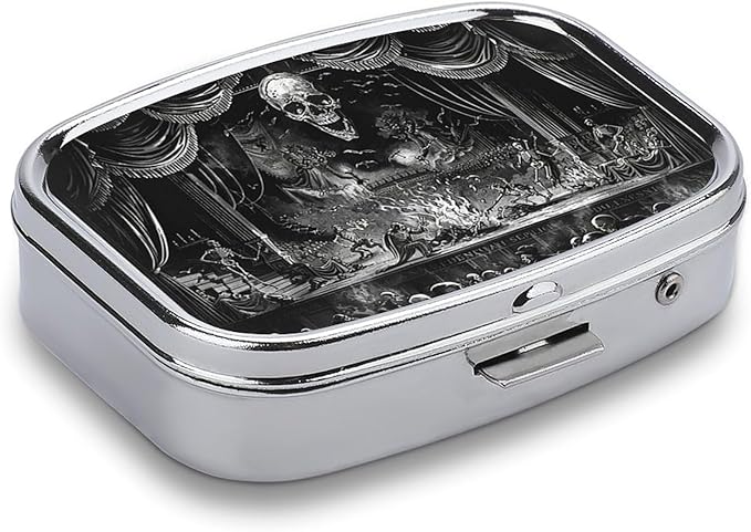Metal 2 Compartment Pill Organizer Travel Friendly Portable Compact Pill Box Cute Pill Case to Hold Vitamins,Fish Oil,Supplements,Meds,Tablet for Purse,Pocket. (Dark Stage)
