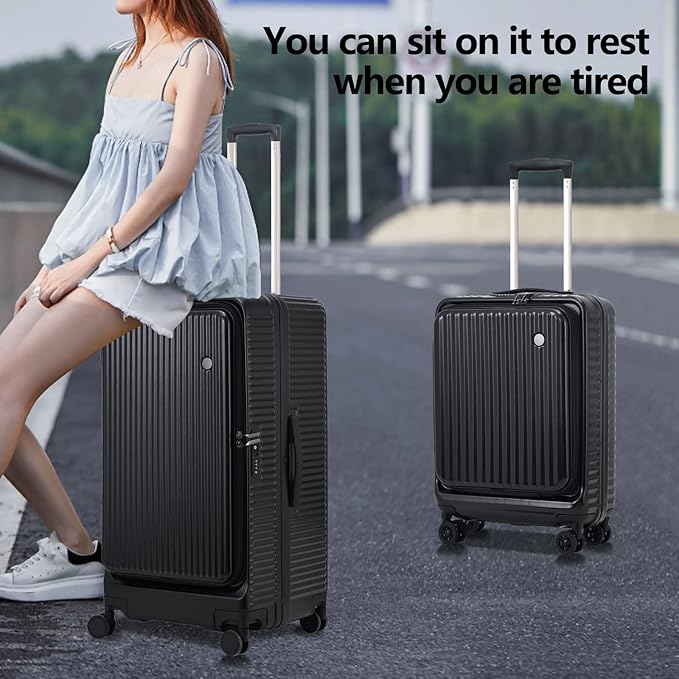 2 pieces 20/29 Aluminum Frame Carry On and Checked Luggage Set with Side Opening, Lightweight Hardshell ABS+PC Trunk Suitcase with TSA Lock, 360° Universal Wheels & Adjustable Handle, Black