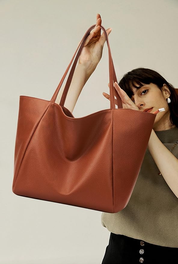 KALIDI Large Tote Bag Vegan Leather Casual Zipper Work Bag Weekender Hobo for Women 23L Oversize Shoulder Travel Purse