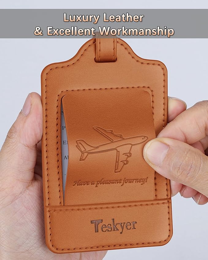 Teskyer Luggage Tags, 3 Pack Premium PU Leather Luggage Tags Privacy Protection Travel Bag Labels Suitcase Tags