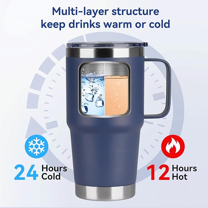 HASLE OUTFITTERS 20oz Tumbler Bulk with Lid, Stainless Steel Tumbler Bulk with Handle, Metal Insulated Travel Coffee Mug Set with Handle, Double Wall Vacuum Leak Proof Tumbler Cup, Navy 12 Pack