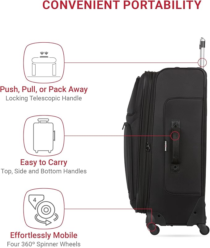 SwissGear Sion Softside Expandable Luggage, Black, 3-Piece Set (21/25/29)