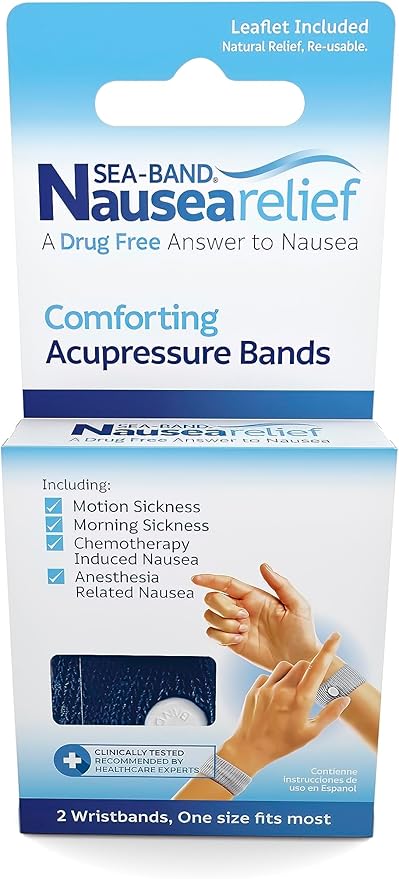 Sea-Band Anti-Nausea Acupressure Wristband for Motion & Morning Sickness - 1 Pair Navy Blue