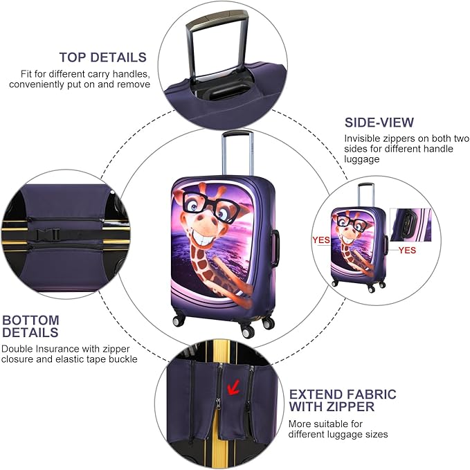 7-Mi 3D Print Design Travel Suitcase Protector Trolley Case Cover 19"-30" Sleeve (XL(Fits to 29"-30" Trolley Case), Giraffe(New Version))