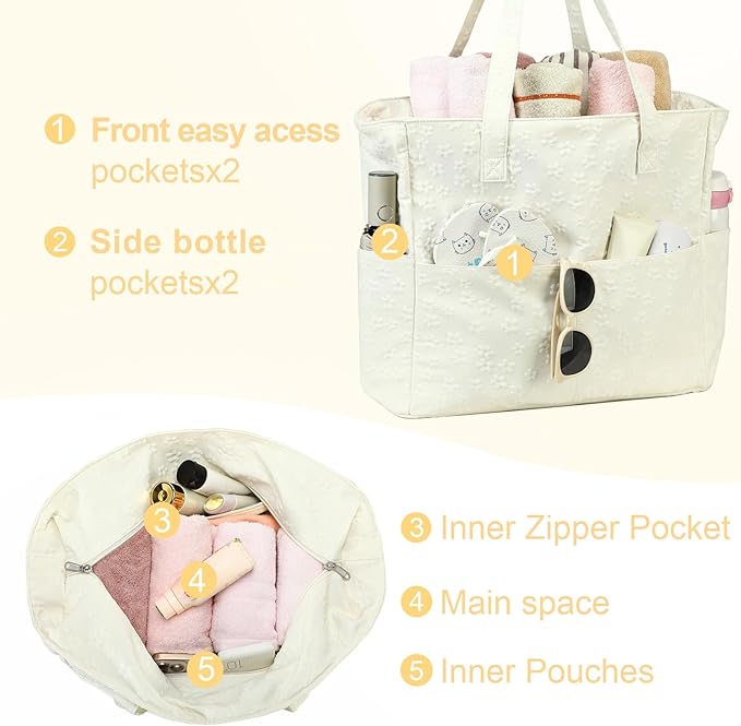 LEDAOU Large Beach Tote Bag Women Waterproof Sandproof Zipper Beach Tote Bag for Pool Gym Grocery Travel with Wet Pocket