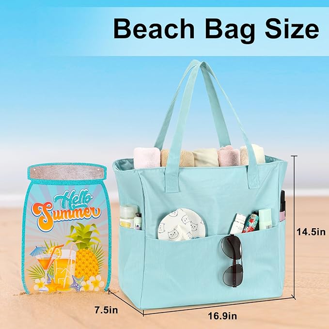 LEDAOU Beach Bag Waterproof Sandproof Women Tote Bag Pool Bag with Zipper for Gym Grocery Travel with Wet Pocket