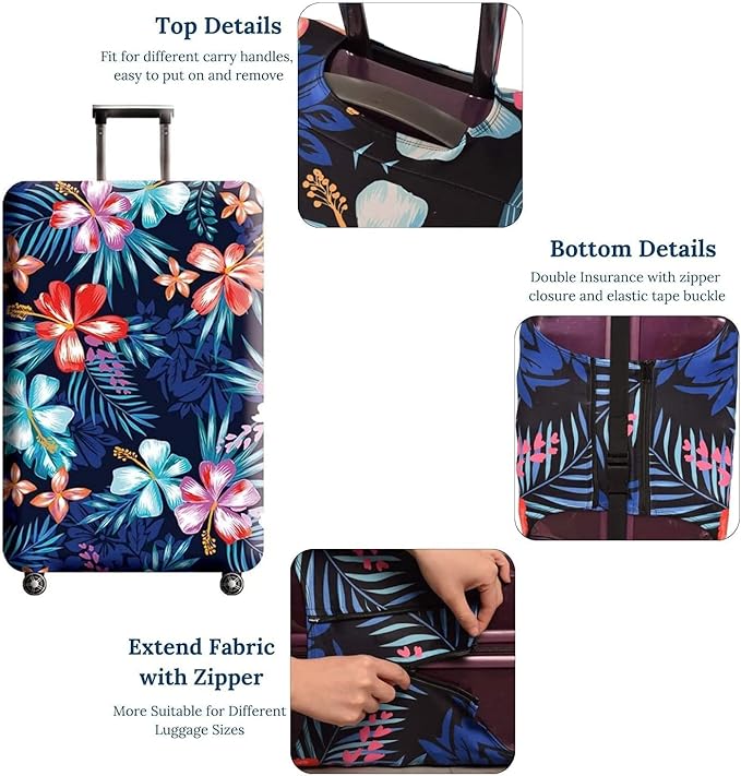 Luggage Cover, Protective Washable Suitcase Cover - Travel Elastic Spandex Suitcase Protector Fits 19 to 20 Inch Flower
