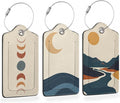 Minimalist Sunset PU Leather Luggage Tags for Suitcase, Modern Moon Travel Cruise 3 Pack with Privacy Flap, Name ID Label and Metal Loop for Women Men Girls Baggage Bag Backpack