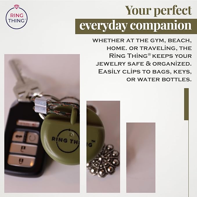 RING THING - Ring Holder Keychain, Jewelry Organizer and Storage, Portable Waterproof Ring Holder, Pill Box Keychain Container, Gym Accessory, and Travel Ring Case (Olive Green)