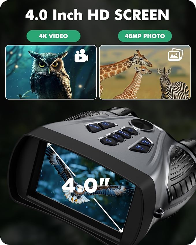 Night Vision Goggles, 4K Night Vision Binoculars, 4.0" HD Screen Binoculars, 10X Digital NightVision for Adults, 9 Gear Infrared, 4000mAh Battery Gray with 32GB TF Card
