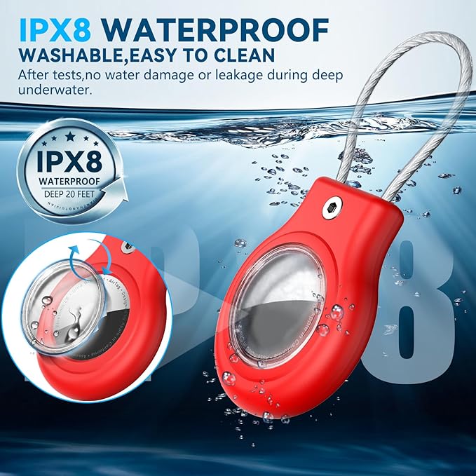 Waterproof Airtag Holder,Airtag Case with Secure Lock,Airtags Keychain for Apple Airtag,Anti-Lost Protective Cover Air tag Accessories for GPS Item Finder Tracker Luggage,Bag,Key,Pet,Cat Dog,-Red