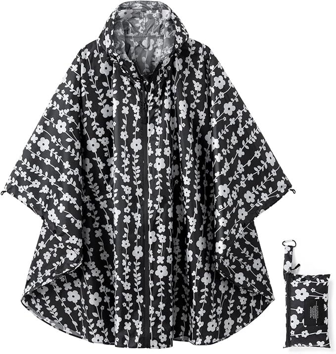 Rain Poncho Jacket Coat Hooded Zipper Style for Women/Men/Adult with Pocket