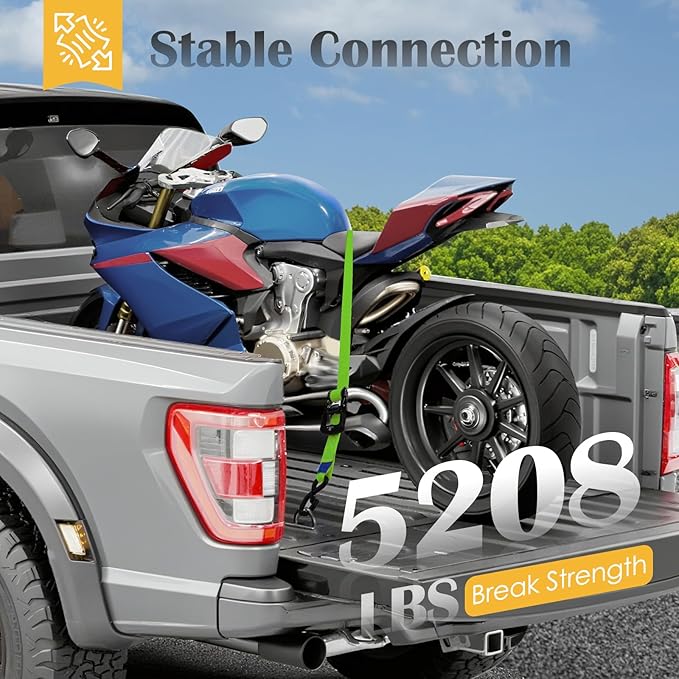Ratchet Straps 4 Pack - 5,208 Lbs Break Strength 1.5 in x 8.2 Ft Heavy Duty Ratchet Tie Down Straps with S Hooks Set for Truck, Cargo Van, Trailer, Motorcycle (Green)