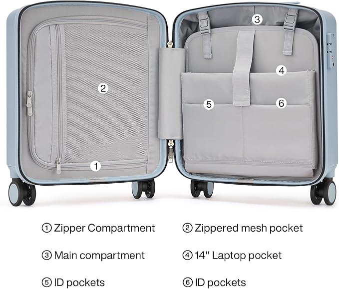 Hanke 16 Inch Underseat Carry On Luggage, Airline-Approved Hard Shell Small Suitcase with Spinner Wheels, Lightweight Tsa Lock Travel Luggage for Short Trips(Gray)