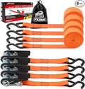 XSTRAP STANDARD Ratchet Tie Down Straps 4 Pk 10 Ft- 300 Lbs Load Cap- 900 Lbs Break Strength-Cargo Straps for UTV, ATV, Pickup,Truck, Moving Appliances, Lawn Equipment, Orange