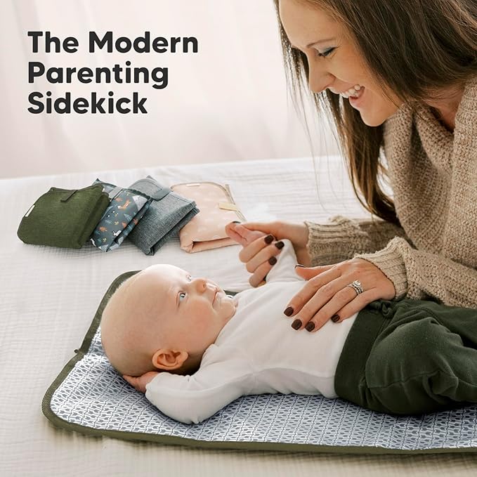 KeaBabies Portable Diaper Changing Pad, Easy Wipe Clean - Foldable Waterproof Baby Changing Mat for Diaper Bag, Compact, Lightweight, 25x13 Baby Changer Travel Essential, Machine Washable(Olive Green)