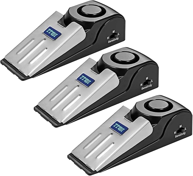ZZRUI Upgraded 2 in 1 Portable Door Stopper Floor Wedge Security Alarm Loud 120db Entrance Alert Door Stop Alarm for Travel Home Apartment House (3 Packs)