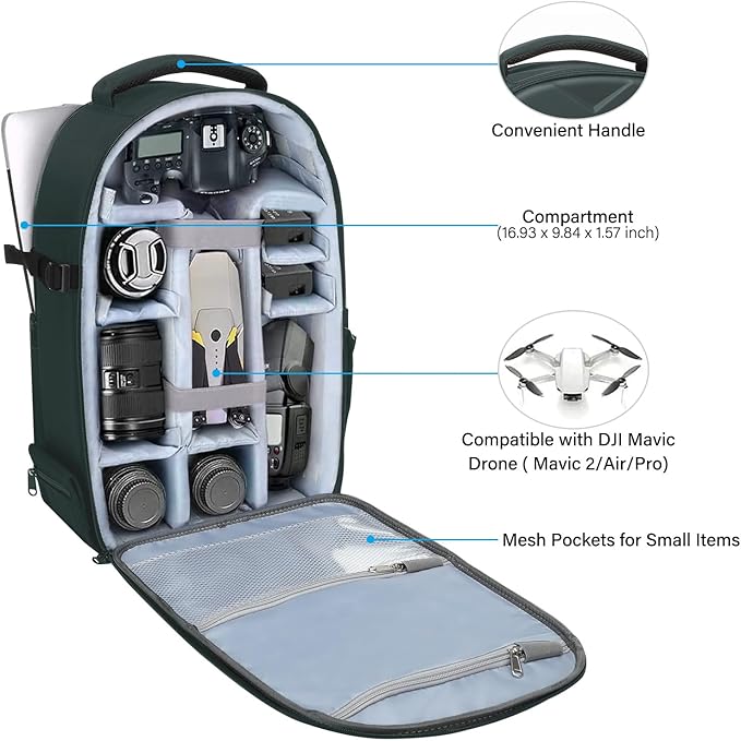MOSISO Camera Backpack, DSLR/SLR/Mirrorless Photography Camera Bag Waterproof Artistic Geometric Hardshell Case with Tripod Holder&15-16 inch Laptop Compartment for Canon/Nikon/Sony, Emerald Green