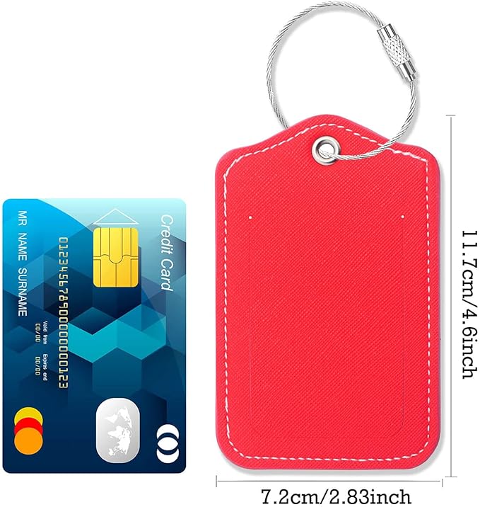 Luggage Tags for Suitcases-Leather Luggage Tag 4 Pack with Loops Cute Bag/Backpack/Suitcase Tags Travel Essentials for Flying (Red)