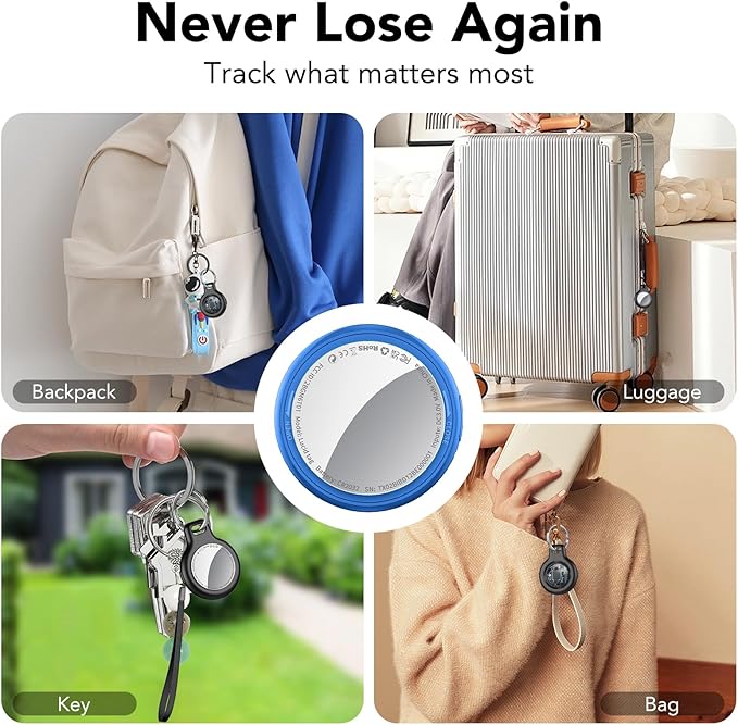 2025 New [Apple MFi Certified] (iOS Only) Air Tracker Tag-4 Pack, Bluetooth Tracker for Apple Find My, Replaceable Battery, Key Finder and Item Locator Smart Tag for Keys, Bags, Luggage, Pets, (Blue)