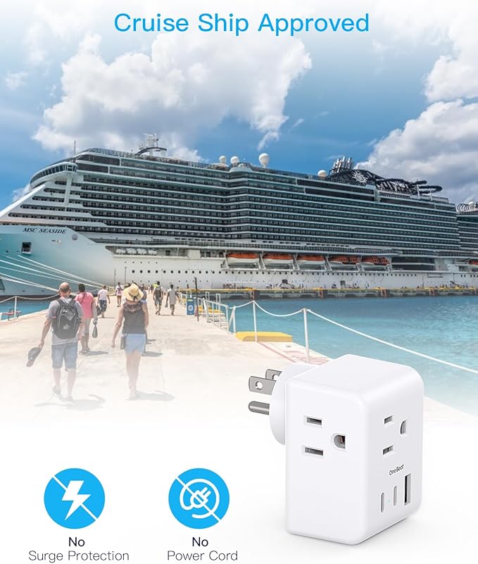 Multi Plug Outlet Extender, Power Strip Non Surge Protector Electric Outlet Splitter with 3 USB Wall Charger (2 USB C), Multiple Outlet Expander for Cruise, Dorm, Travel, Home, Office(White)