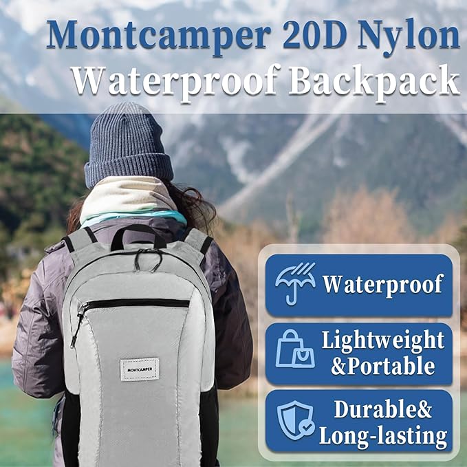 Hiking Daypack - Lightweight & Water-Resistant Portable Backpack for Travel, Camping, Outdoor Adventures(16L, grey)