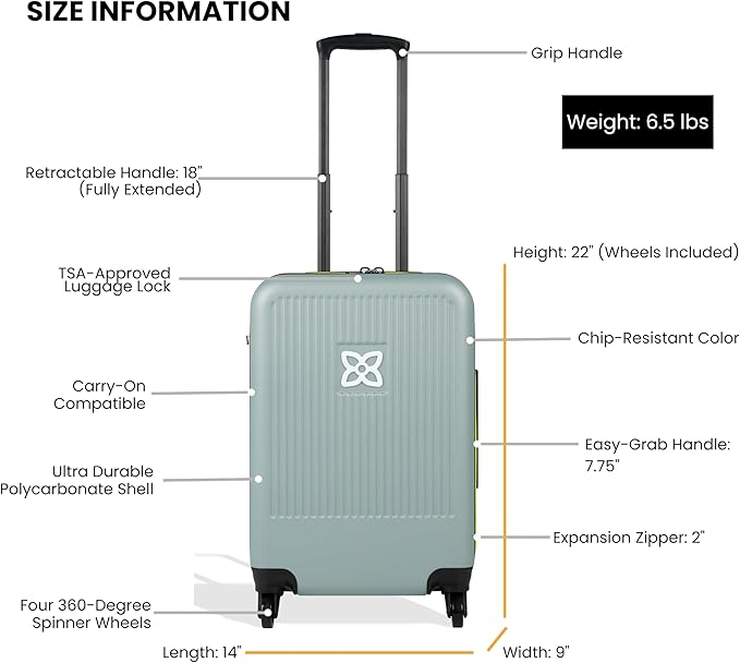 Sherpani Meridian, 22 Inch Carry On Luggage Airline Approved, Rolling Hardside Suitcase 22x14x9, Travel Luggage for Women, Expandable Suitcase, Travel Gift (St. Lucia)