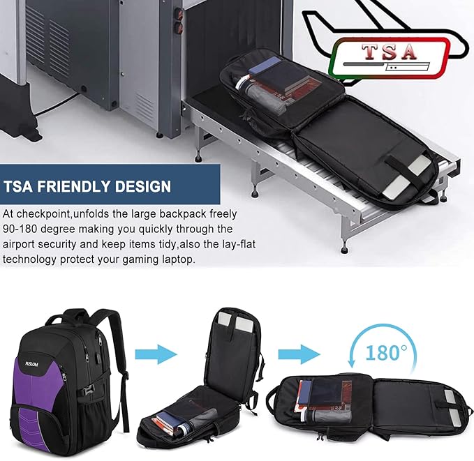 PUSLOM Extra Large Travel Laptop Backpack for Men 55L,Water Resistant 18.4 inch Big Business Laptop bags with USB Charging Port,TSA Friendly Anti Theft Computer Bag for Work College,Purple