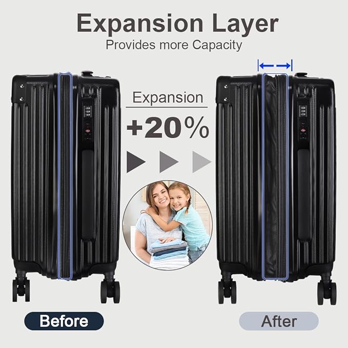 3-Piece Expandable Luggage Set Suitcase in Classic Black -Double Wheel Stability & Secure TSA Locks(20in24in28in)