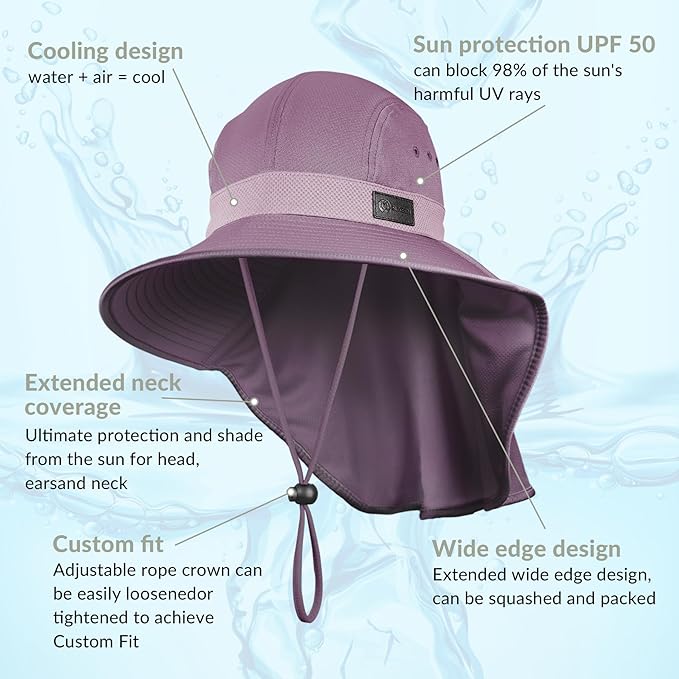 Sukeen Cooling Sun Hat for Men Women UPF50+ Wide Brim Fishing Hat with Neck Flap Adjustable Foldable Bucket Hat for Hiking