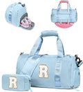 Easter Gifts for Kids-Girl Gym Bag with Shoe Compartment, Kid Personalized Weekender Overnight Bags, Initial Travel Tote with Makeup Pouch, Valentines Day Gift for Girls (Letter R)