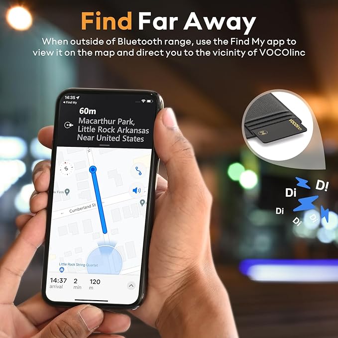 [Apple MFi Certified] VOCOlinc Air Card Tag Rechargeable Wallet Tracker 1.6mm 2 Pack Black, Item Finder Work with Apple Find My APP (iOS Only, Android not Supported),Locator for Luggage, Suitcase, Bag