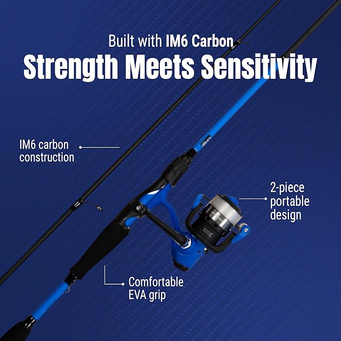 Reaction Tackle Fishing Rod and Reel Combo – 2-Piece IM6 Carbon Rods with Smooth Casting Reels – Spinning & Baitcasting Options