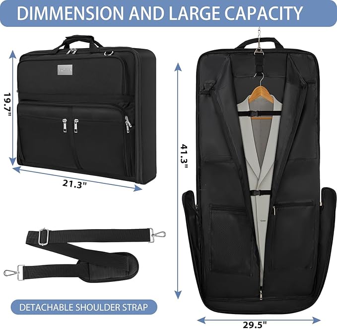 AKOZLIN Travel Luggage Garment Bag Foldable Hanging Suit Bag with Shoulder Strap For Men Women Business Black