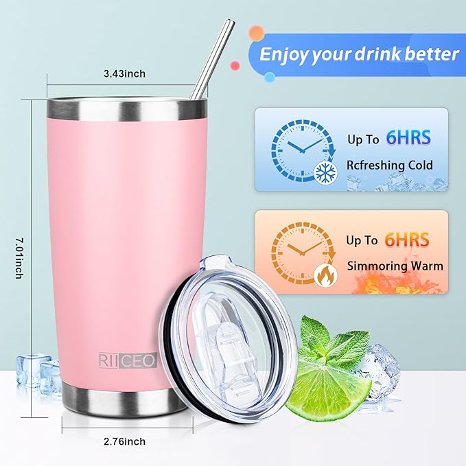 20oz Tumbler with Straw and Brush, Stainless Steel Vacuum Insulated tumbler, Double Wall Insulated Coffee Tumbler for Outdoor, Home, Travel,Office (Light pink,4pcs)