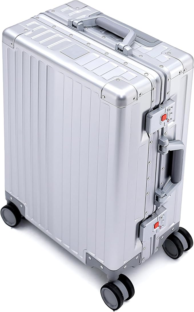 YYW Aluminum Carry-On Luggage Airline Approved Lightweight Suitcase with TSA Lock and Silent Wheels Hardshell Spinner Business Travel (Silver, 20in)