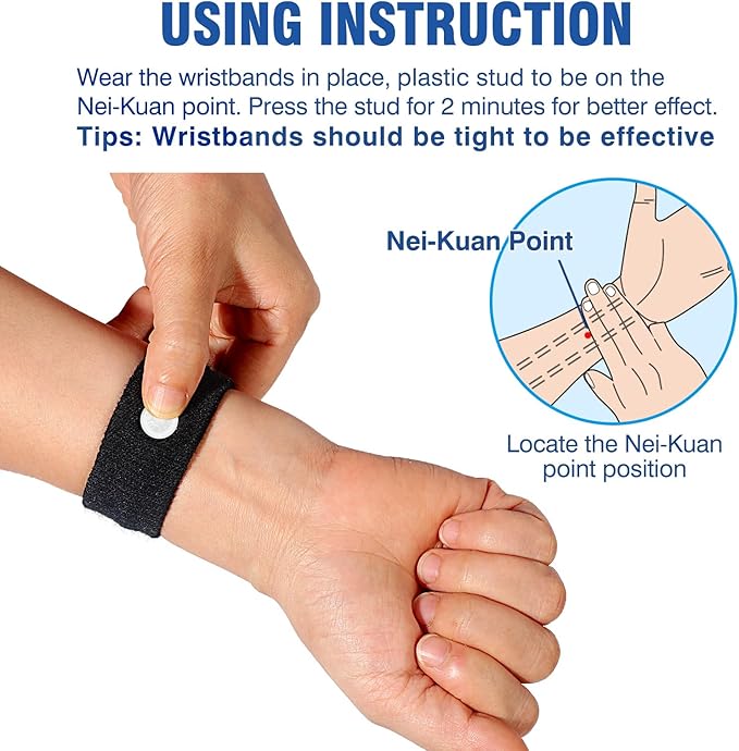 Motion Sickness Bands Anti Nausea Wristband for Adult and Kids Morning Sickness Relief for Pregnant Women Acupressure Nausea Relief for Car, Sea, Air Sickness - 2 Pairs Grey, Black