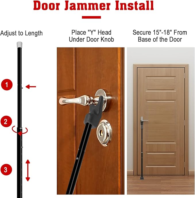 SECURITYMAN 2-in-1 Door Security Bar & Sliding Patio Door Security Bar (2 Pack) via Interchangeable Caps - Heavy Duty Iron Construction Door Stoppers Lock for Home, Apartment, Travel Hotel - Black