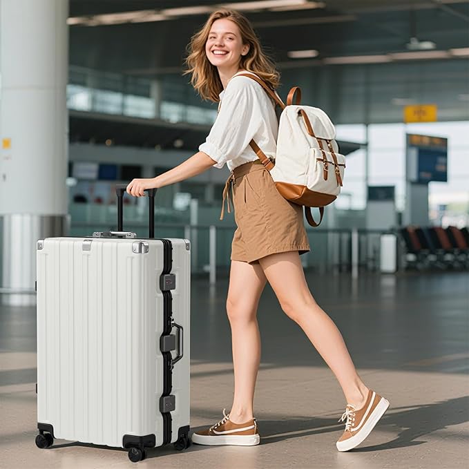 Krute Large Luggage 28 inch Zipperles Suitcase With Spinner Wheels USB Charger Hardside PC Aluminum Frame Luggages Checked Suitcases with TSA Lock (1 Piece)