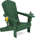 SERWALL Adirondack Chair with Cup Holders - Composite Adirondack Chairs HDPE Outdoor Chairs All Weather Use- Green